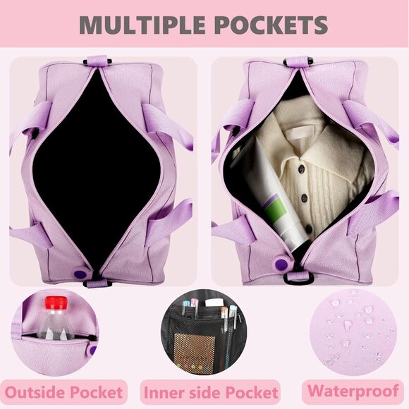 Fashionable Duffle Bag for Kids - Cute Purple Dance Bag with 'DANCE' Embroidery - Picture 6 of 7